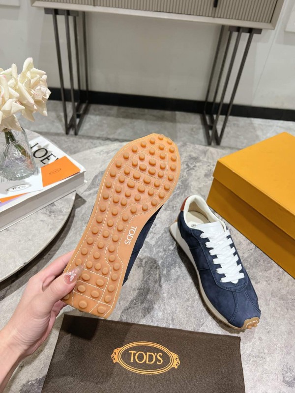 2025 Women TOD'S Navy Blue Brown Suede Leather Sneakers KFY00350