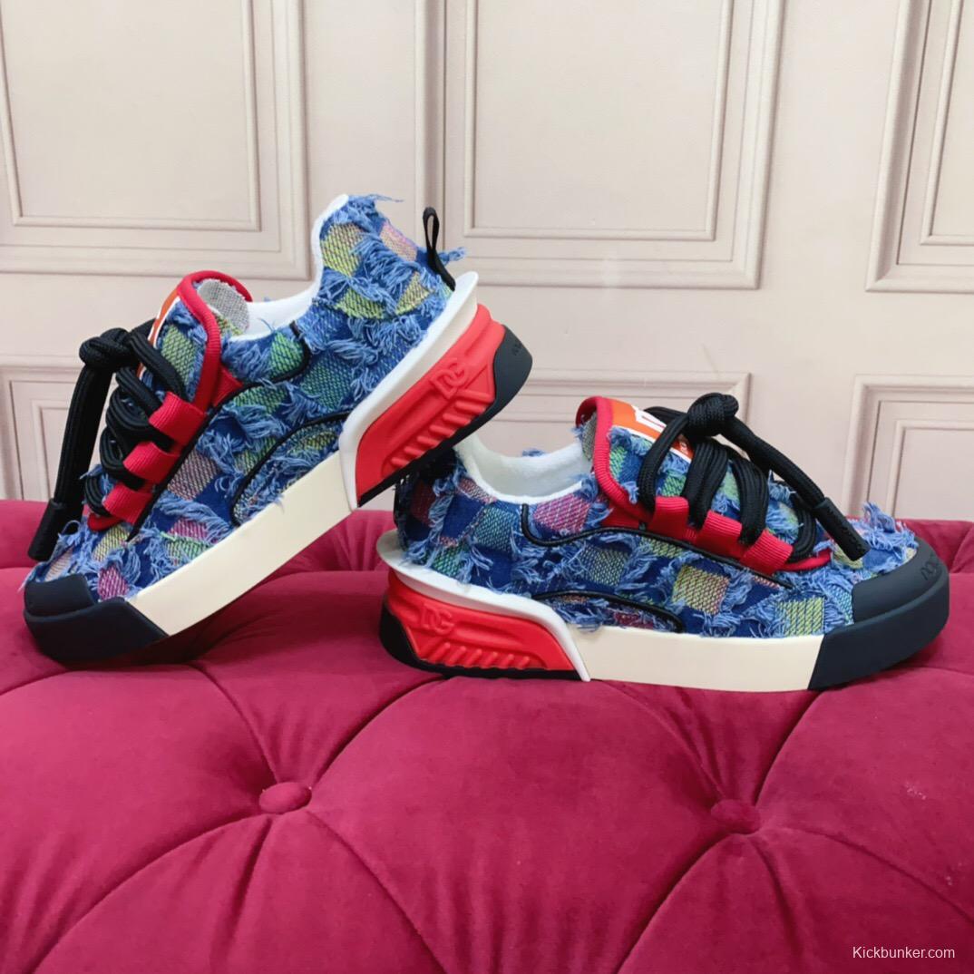 2025 Unisex Dolce & Gabbana Blue Red White Denim Textile Sneakers