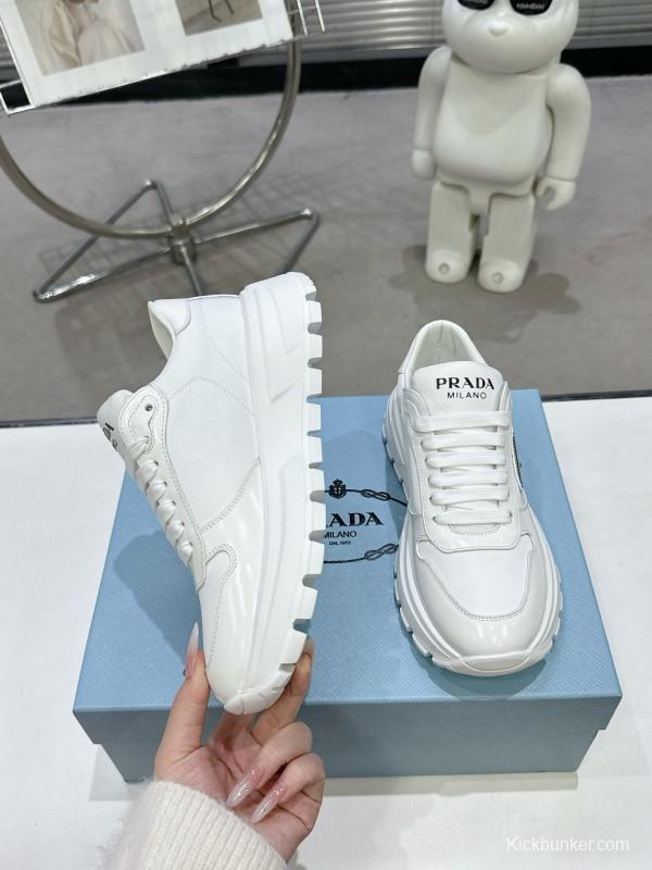 2025 Women Prada White Leather Sneakers