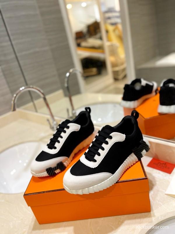 2024 Unisex Hermès black white fabric sneakers