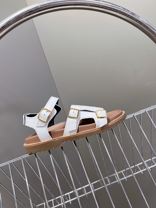 2025 Women Celine White Leather Sandals Buckle KFY00280