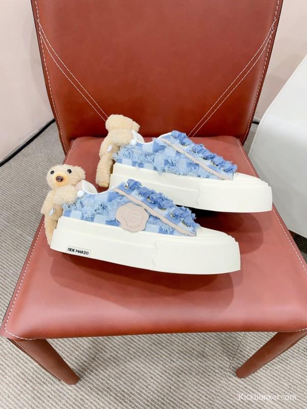 2025 Women 13DE MARZO Blue White Canvas Leather Casual Shoes Teddy Bear KFY00280