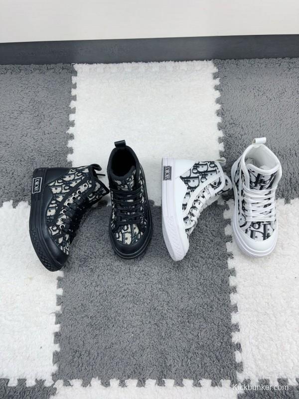 2024 Kids Dior Black White Canvas Sneakers