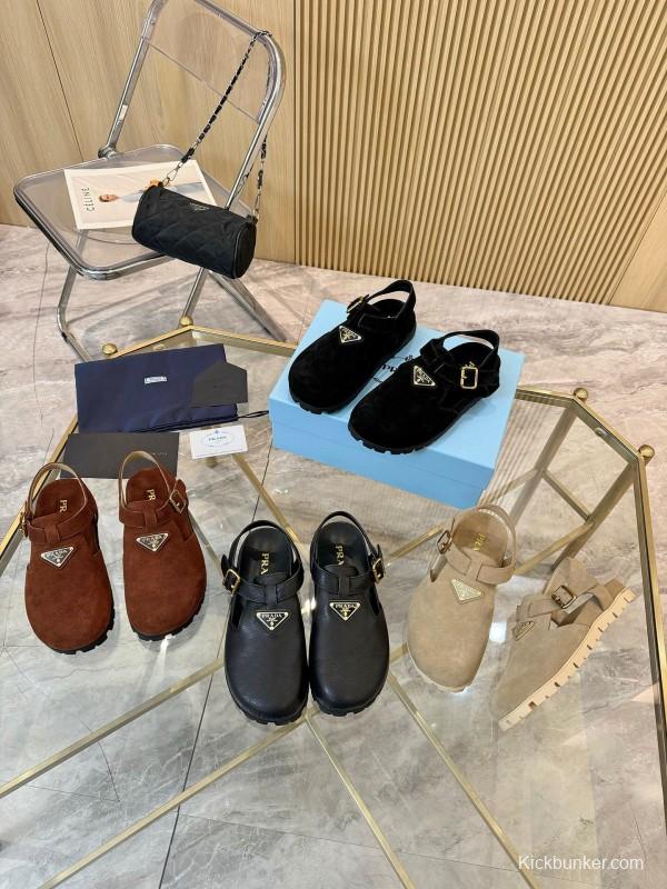 2025 Women Prada Black Suede Sandals