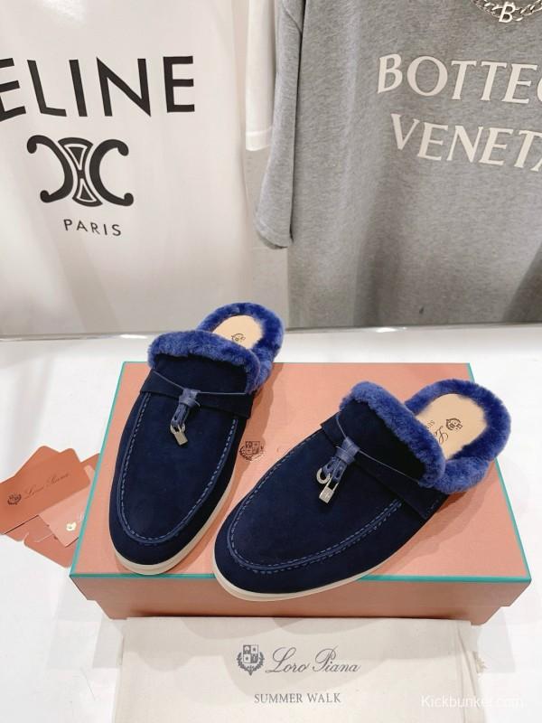 2024 Slippers LP Navy Shearling Loafers MJ00300