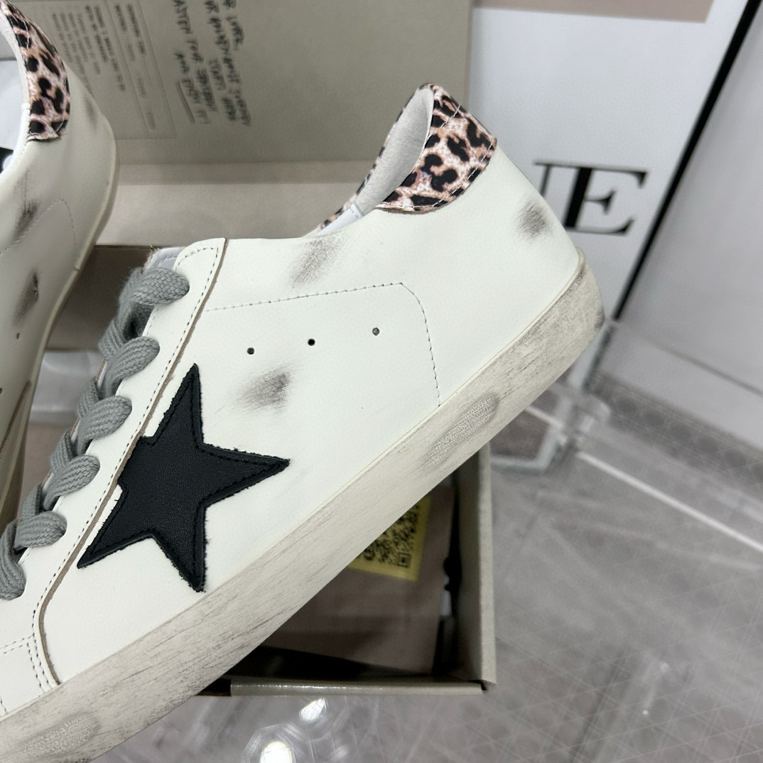 2025 Women GGDB White Black Leopard Print Leather Sneakers