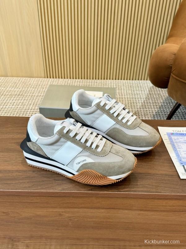 2025 Unisex TOM FORD White Grey Black Leather Suede Sneakers LY00360(F)/LY00370(M)