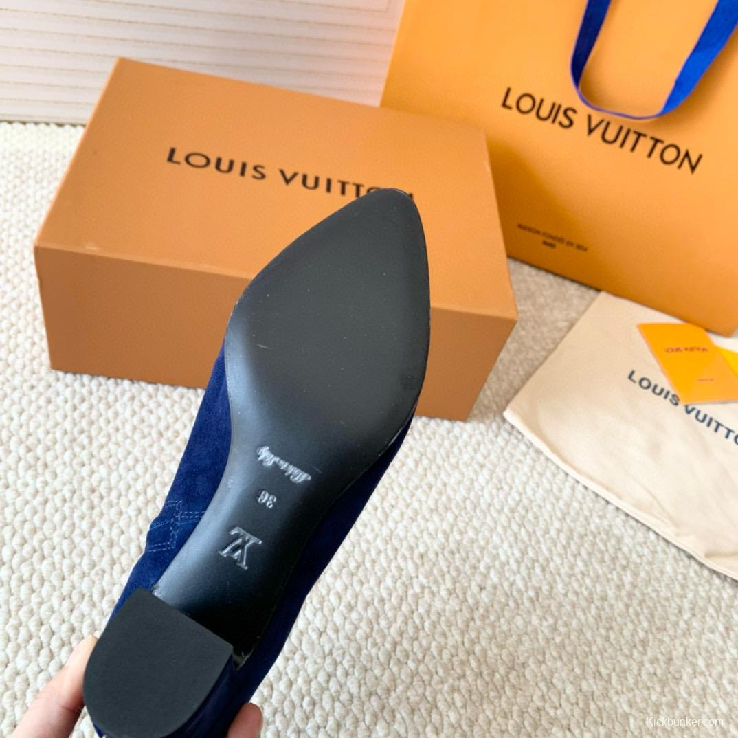 2024 Women Louis Vuitton Blue Suede Ankle Boots