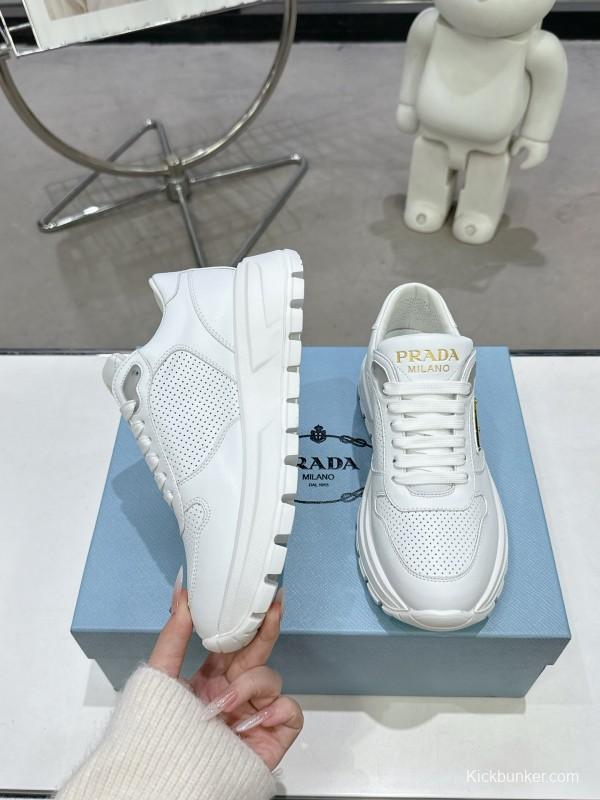 2025 Unisex Prada White Leather Sneakers KFY00310