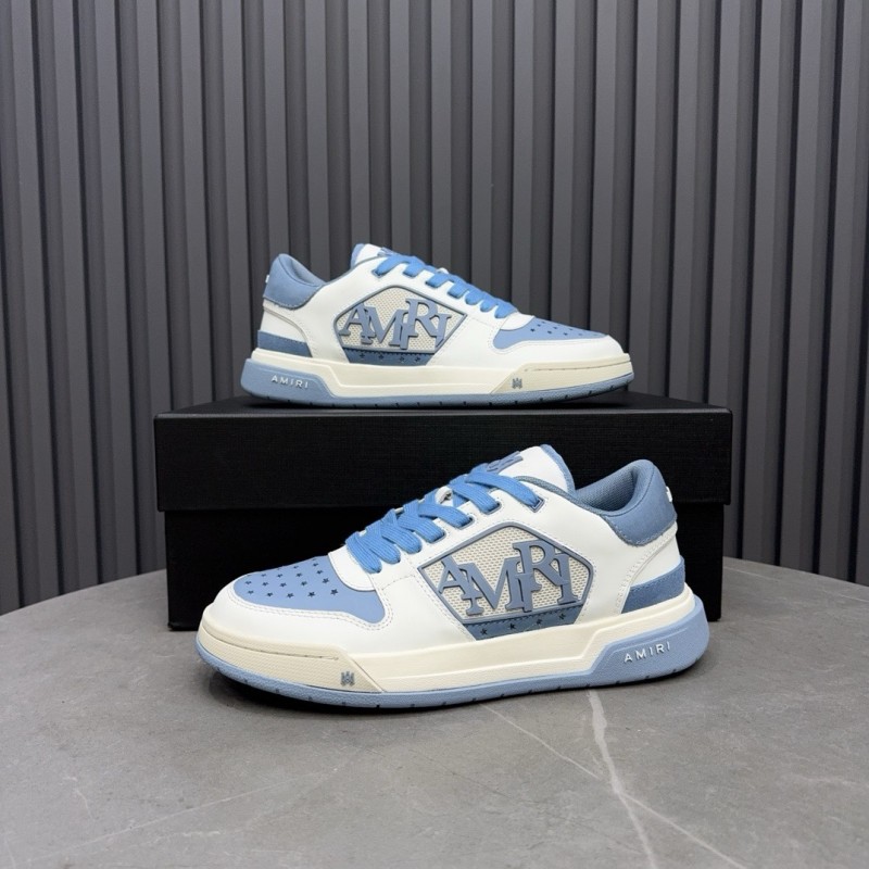 2025 Unisex Amiri White Light Blue Leather Sneakers MJ00360
