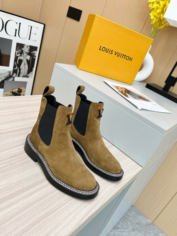 2024 Women Louis Vuitton Brown Suede Chelsea Boots MJ00340