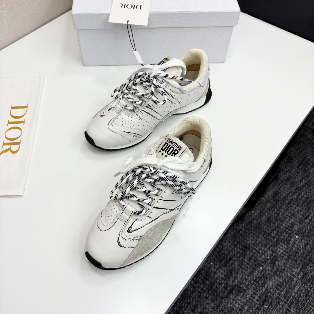 2025 Unisex Dior White Beige Leather Mesh Sneakers LY00300