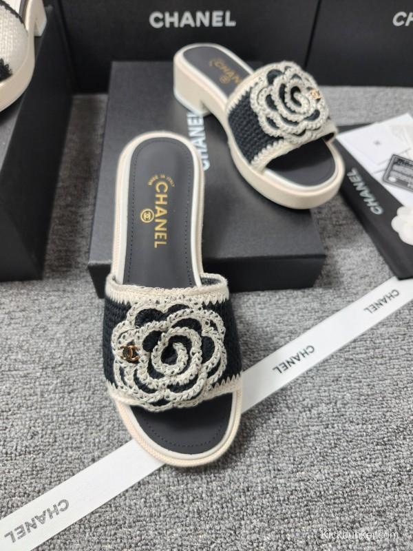 2025 Slippers Chanel Black White Crochet Sandal