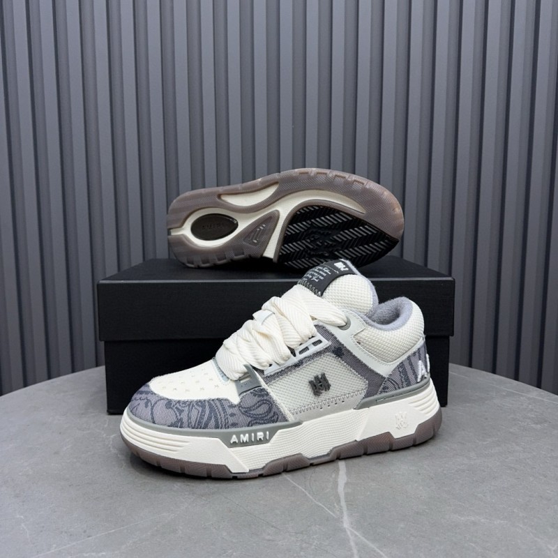 2024 Unisex Amiri White Grey Mesh Leather Sneakers MJ00360