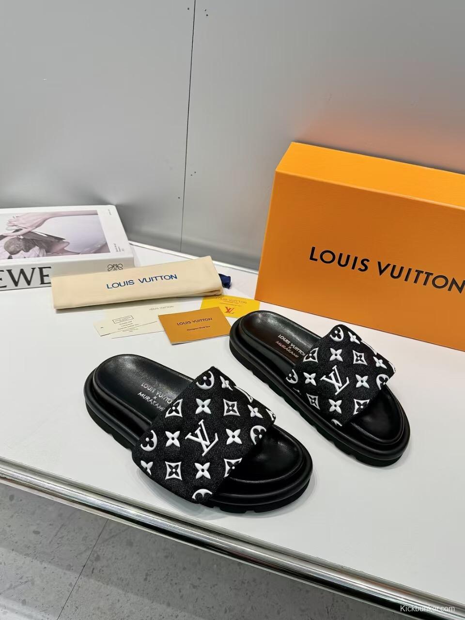 2025 Slippers Louis Vuitton Black Fabric Slippers