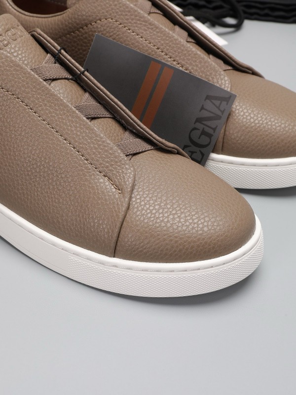 2024 Men Ermenegildo Zegna Taupe Leather Sneakers MJ00240