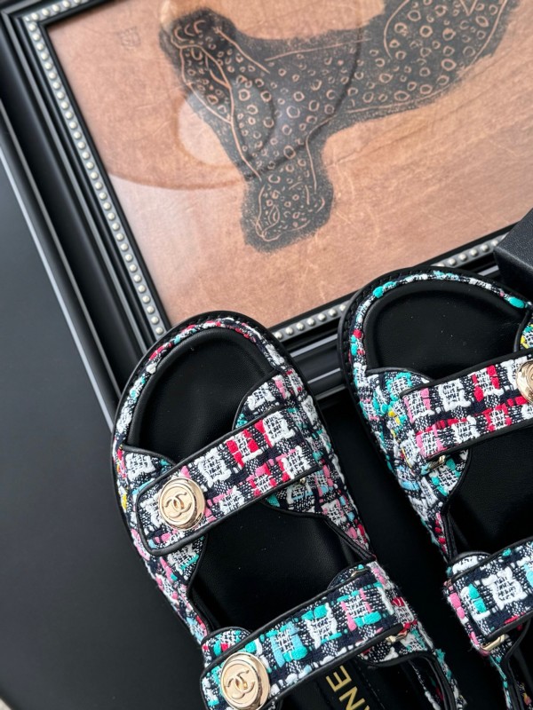 2025 Women Chanel Multicolor Fabric Sandals LY00320