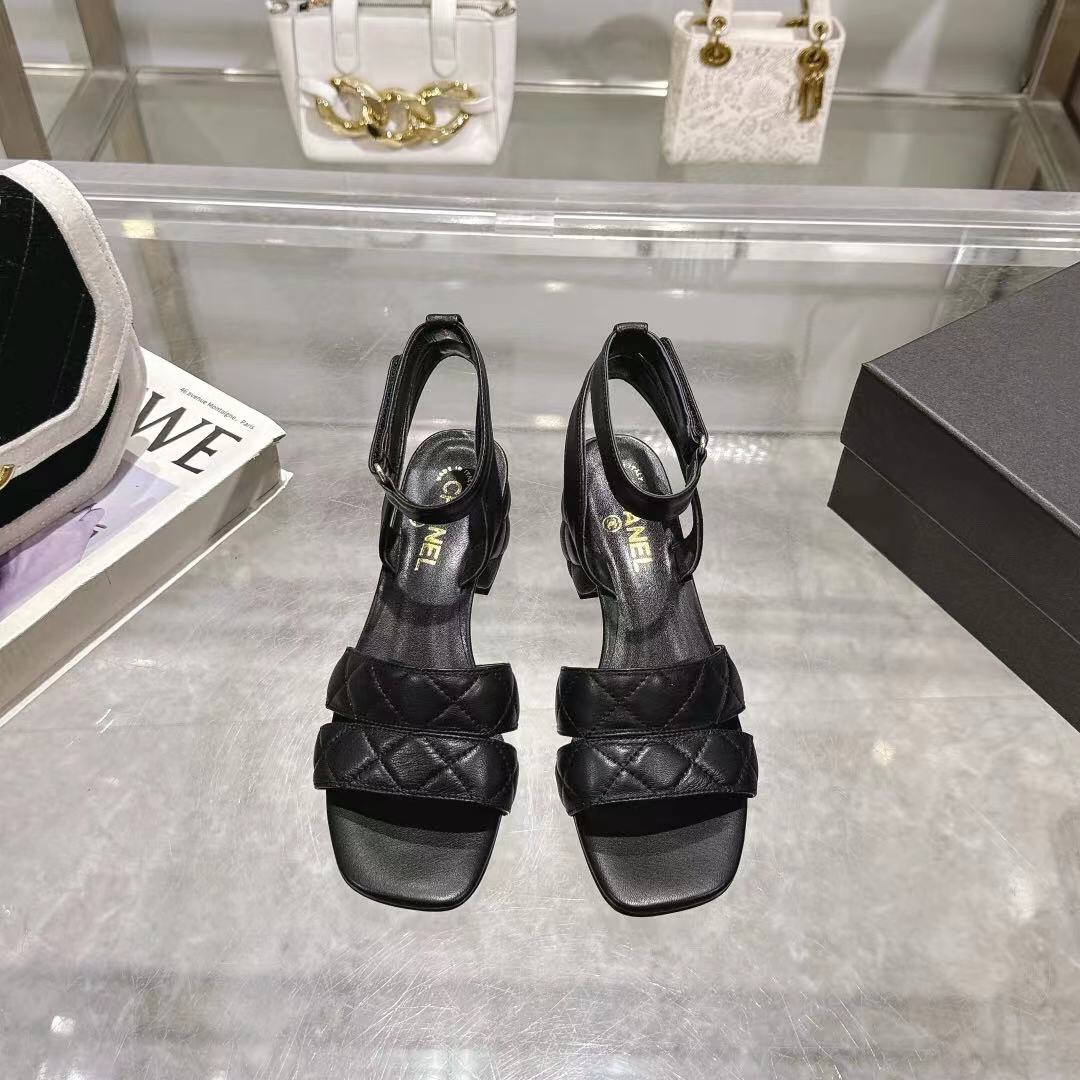 2025 Women Chanel Black Leather Sandals LY00280