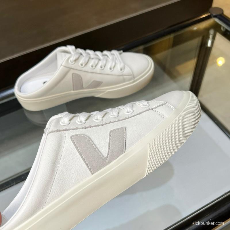 2025 Women VEJA White Canvas Leather Mule Sneakers MJ00240