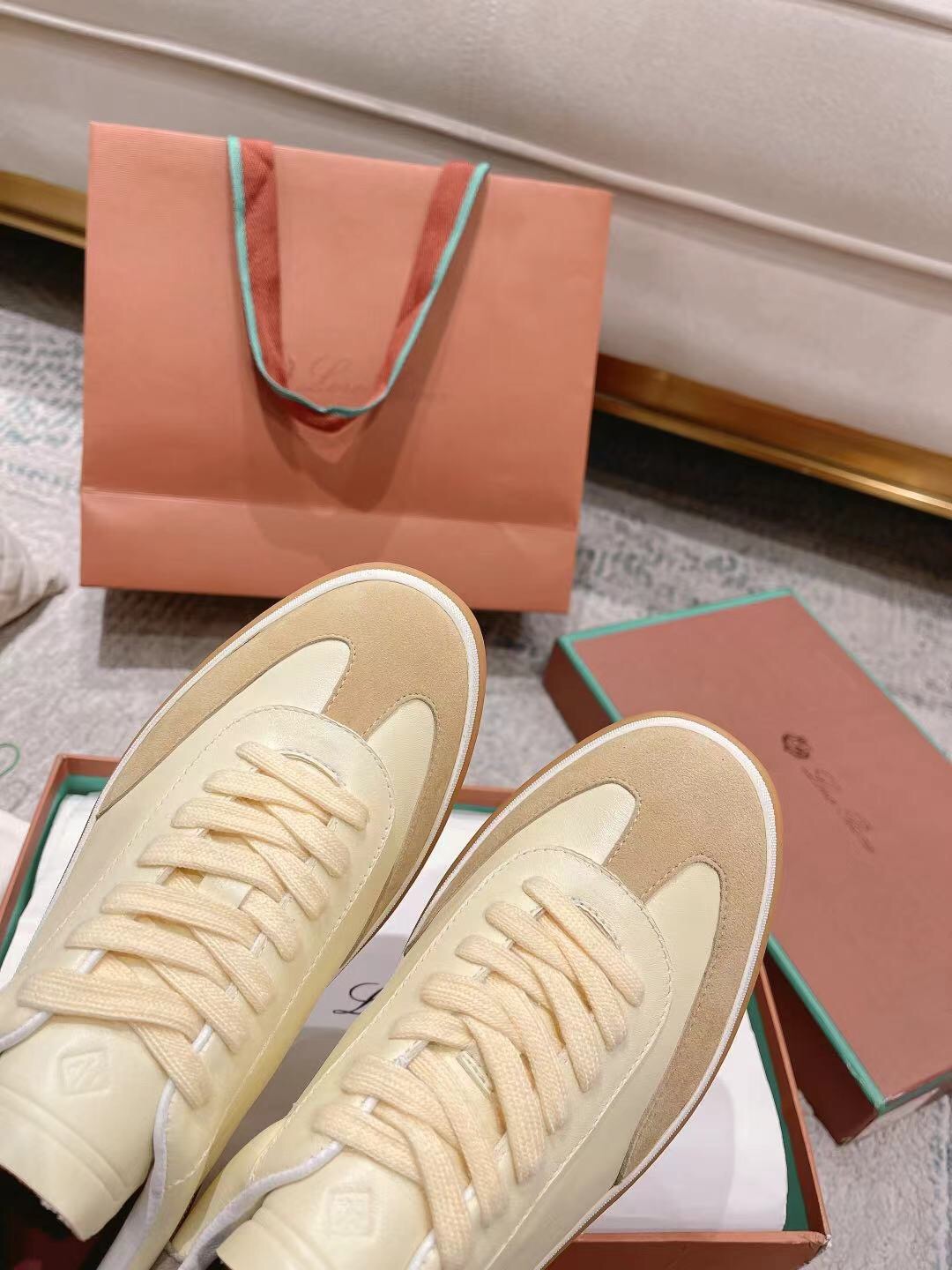 2025 Unisex Le Parmentier Cream Beige Suede Leather Sneakers LY00320(F)/LY00330(M)