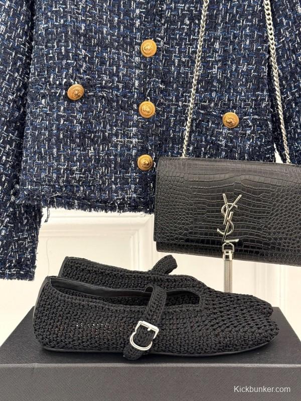 2025 Women AlAIA Black Woven Leather Mary Jane KFY00310