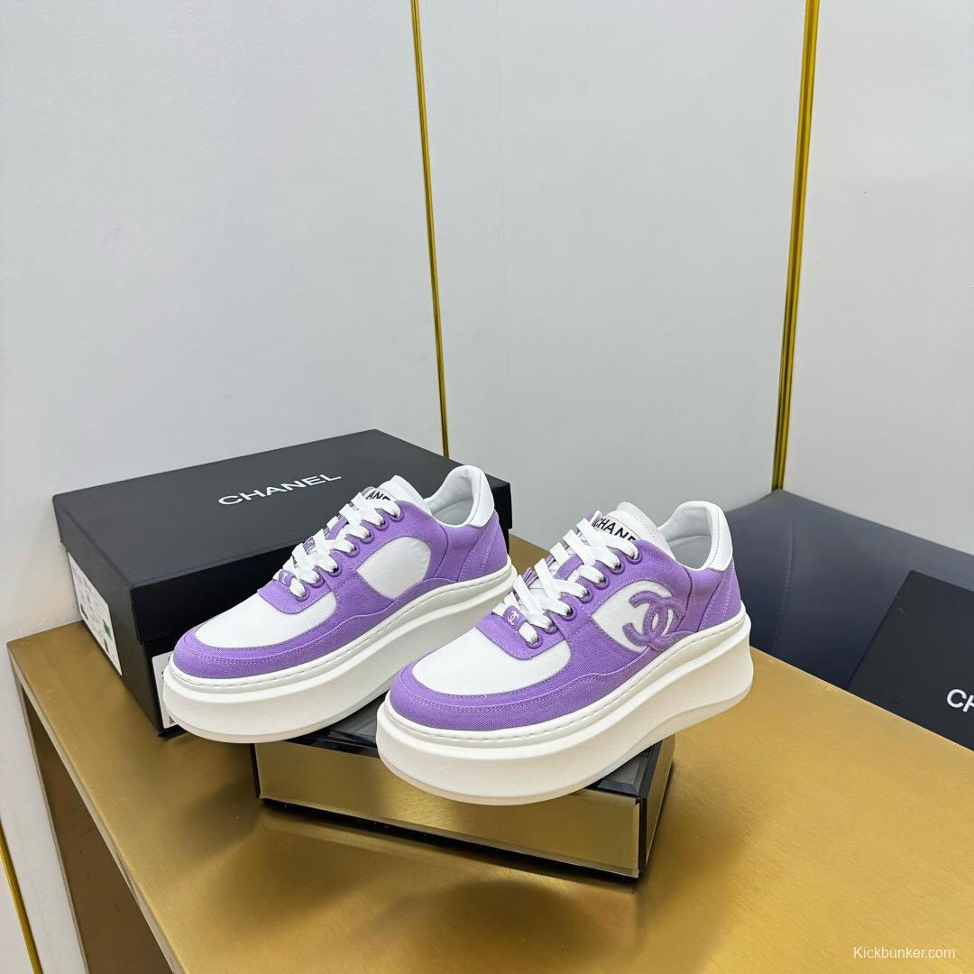 2025 Women Chanel Purple White Leather Canvas Sneakers
