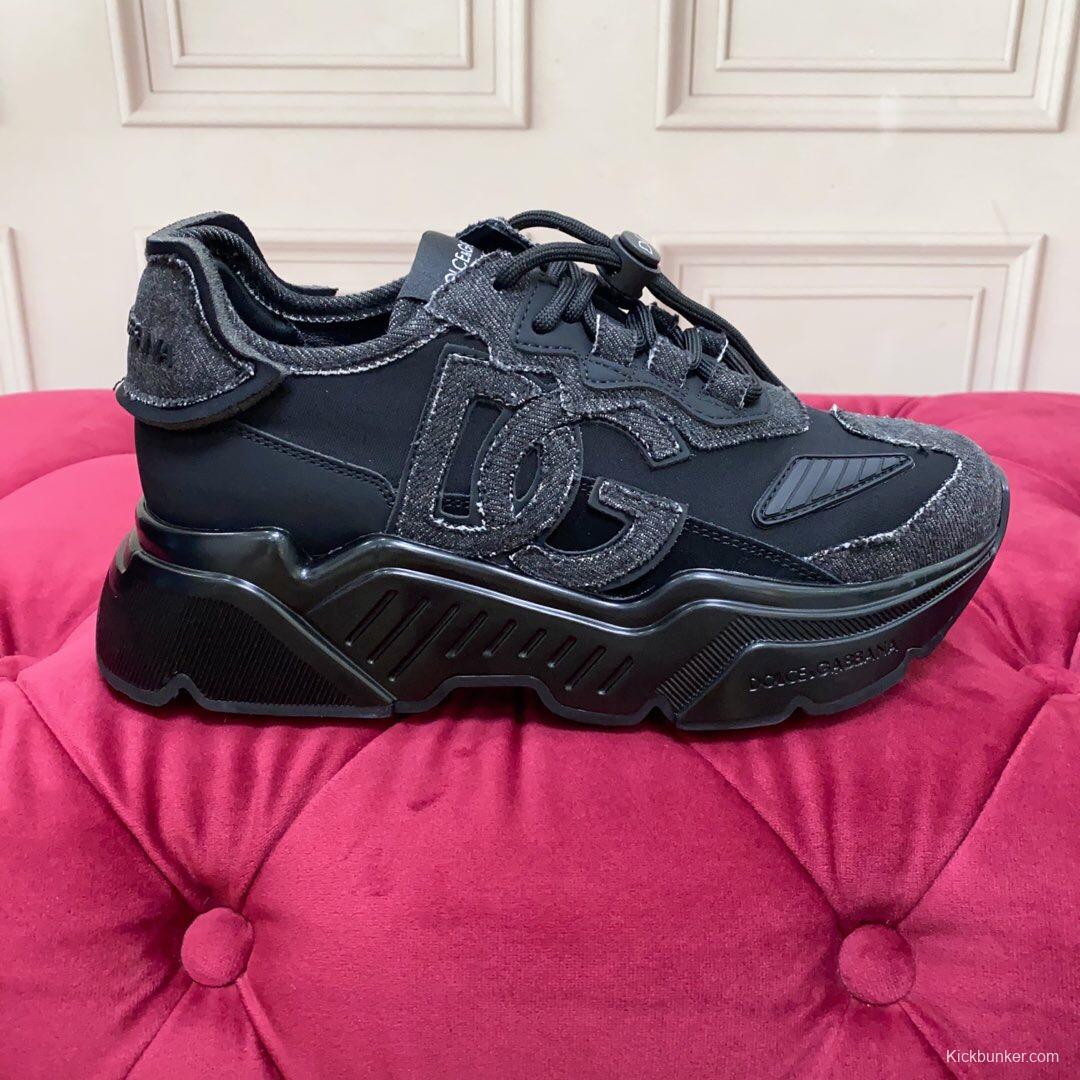 2025 Unisex Dolce & Gabbana Black Silk Leather Lycra Sneakers DG00330(F)/LY00340(M)