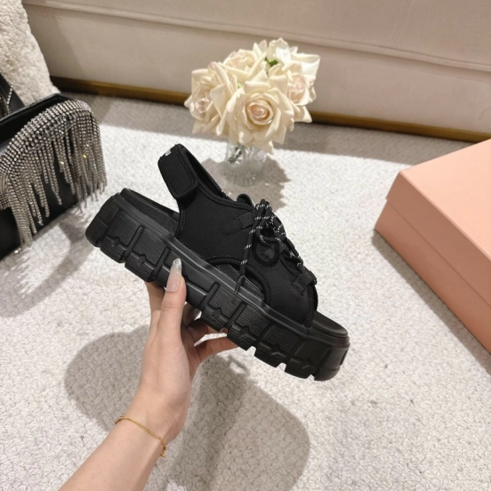 2025 Women Miu Miu Black Lycra Sandals LY00280