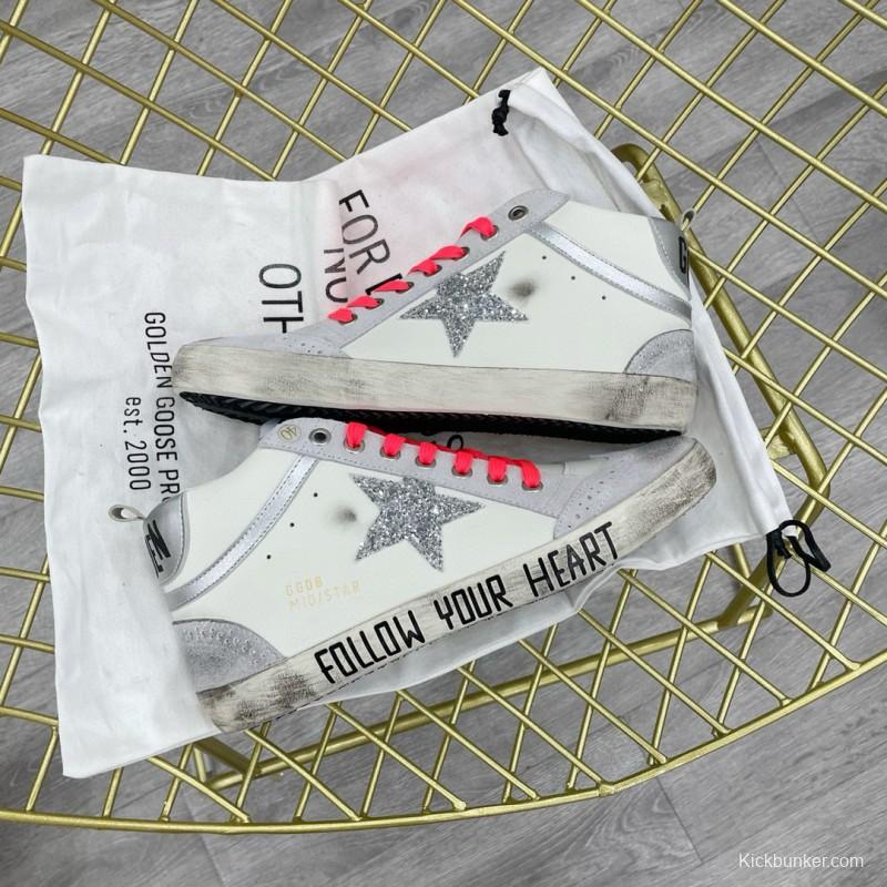 2024 Unisex GGDB White Silver Glitter Leather High Top Sneakers MJ00300