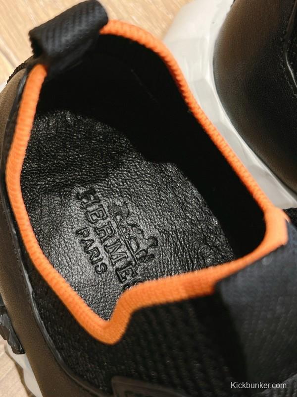 2024 Unisex Hermès Black Orange Knit Sneakers
