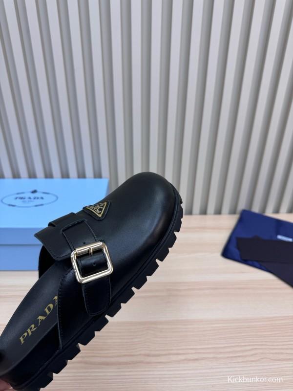 2025 Slippers Prada Black Leather Slippers