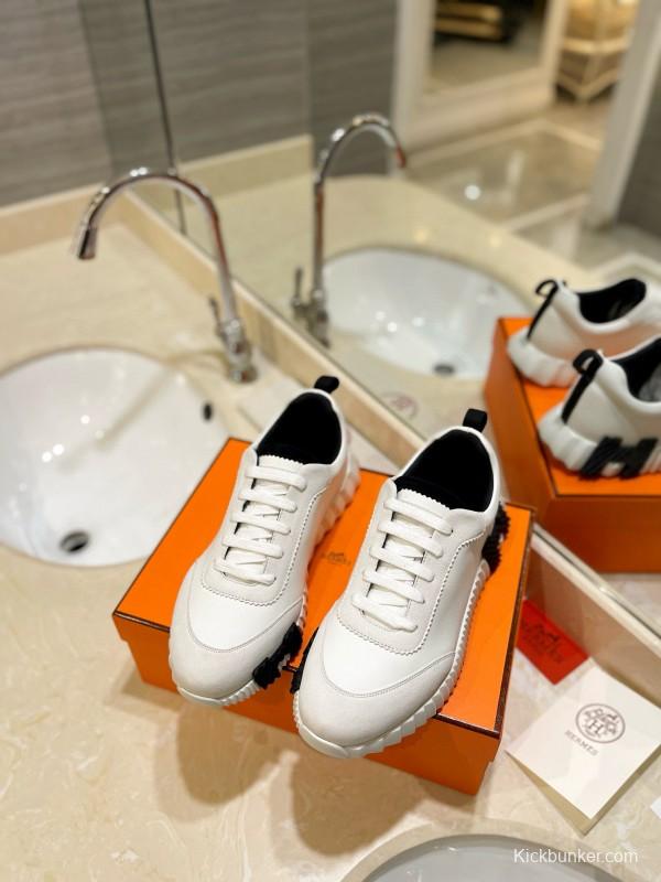 2024 Unisex Hermès White Black Silk Lambskin Rain Cloth Casual Sneakers MJ00320