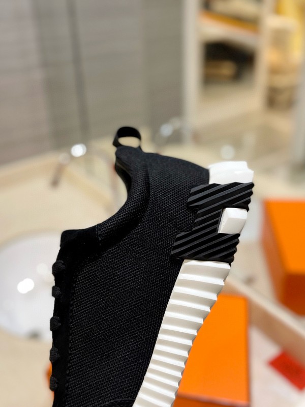 2024 Unisex Hermès black white fabric Suede sneakers