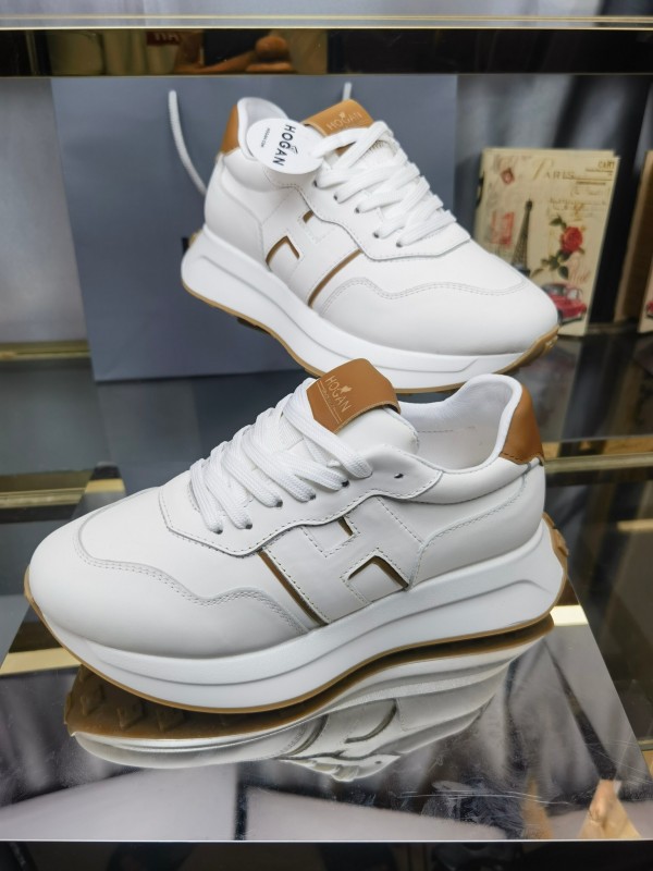 2025 Women HOGAN White Beige Leather Sneakers LY00360(F)