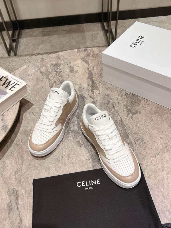 2025 Women Celine Beige White Leather Sneakers