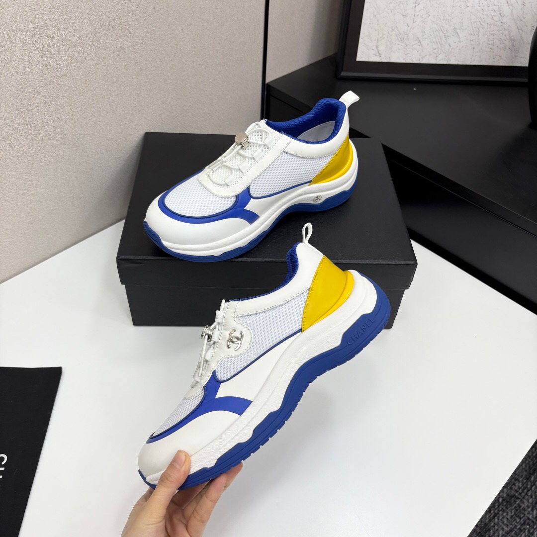 2025 Unisex Chanel White Blue Yellow Silk Leather Casual Sneakers Sports Shoes