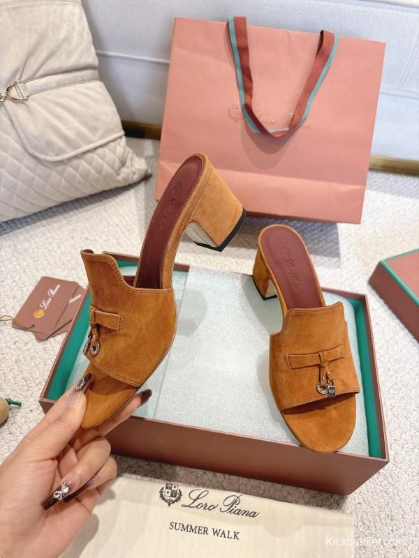 2025 Women LP Brown Suede Heeled Mules