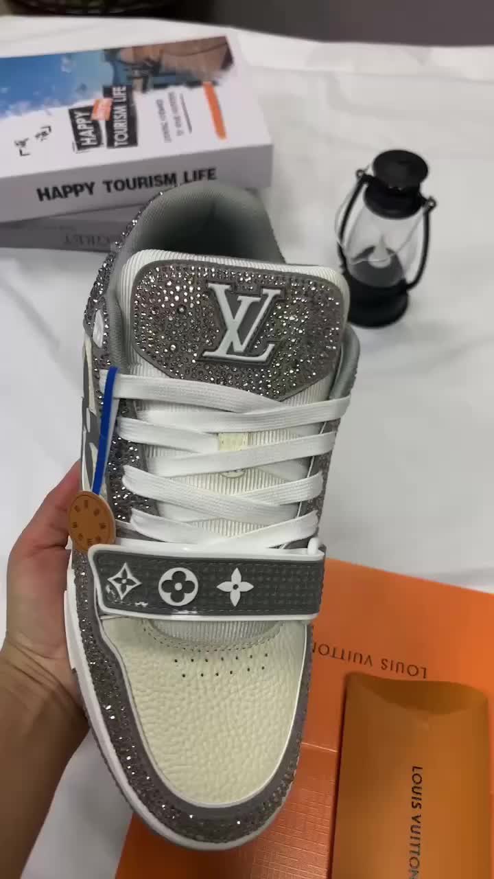 2024 Unisex Louis Vuitton White Crystal Leather Plimsolls MJ00420