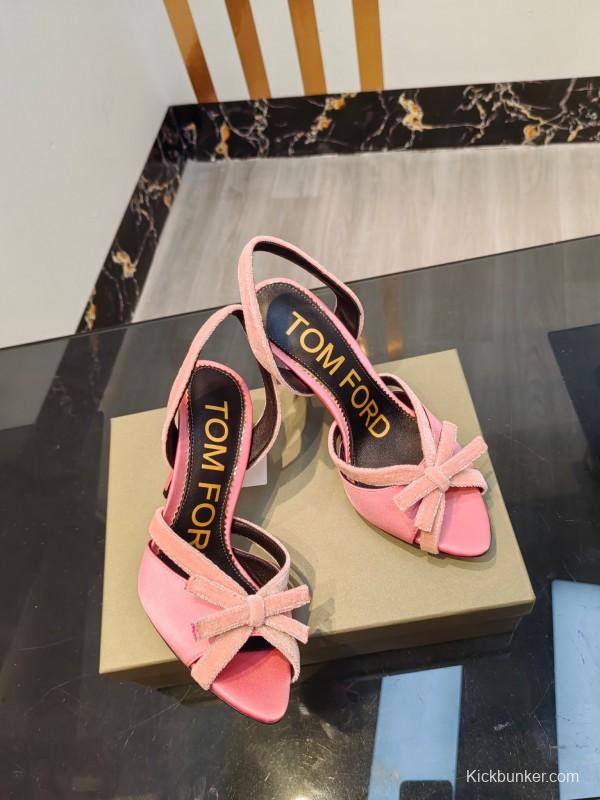 2025 Women TOM FORD Pink Velvet High Heel Sandals KFY00300