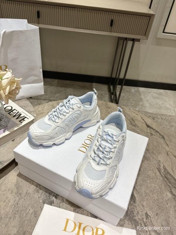 2025 Women Dior White Mesh Leather Sneakers