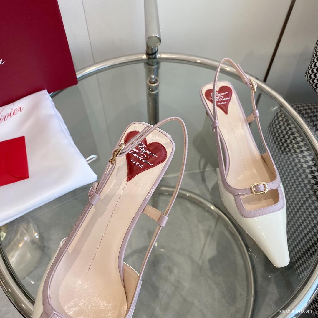 2025 Women Roger Vivier White Pink Leather Patent Leather Slingback KFY00340
