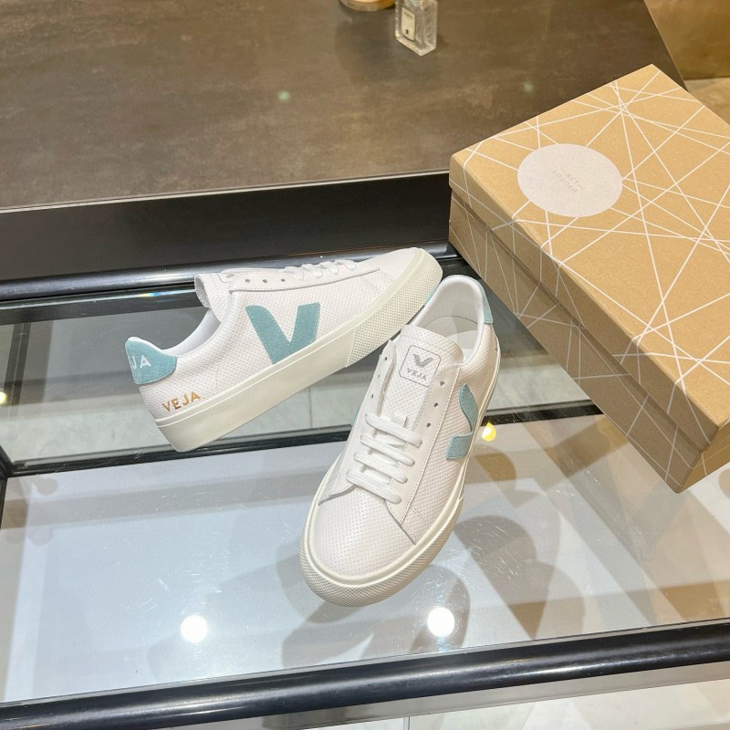 2025 Unisex VEJA White Light Blue Leather Canvas Vulcanized Sneakers MJ00240