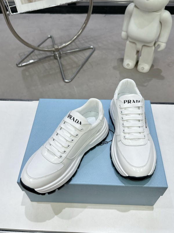 2025 Women Prada White Leather Sneakers
