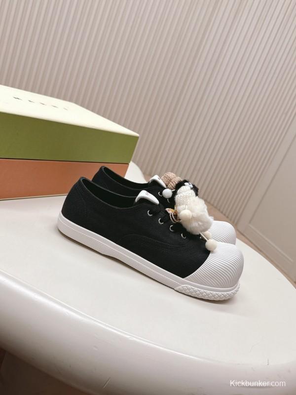 2025 Women Marni Black White Cotton Casual Lace-Up LY00250
