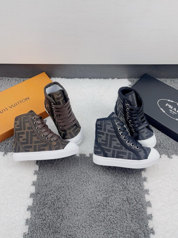 2024 Kids Fendi Brown Black Canvas High Top Sneakers