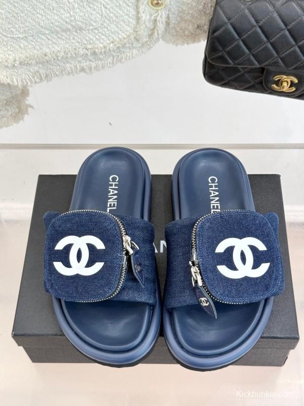 2025 Slippers Chanel Navy Denim Slippers