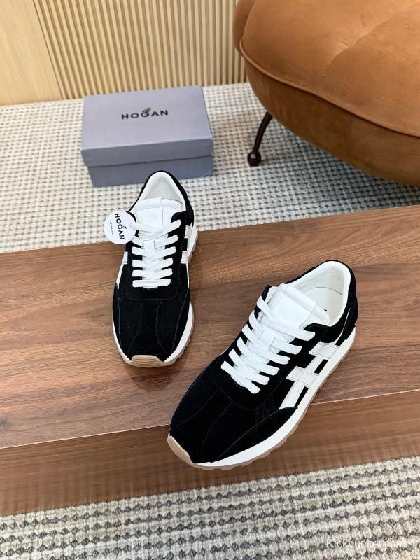2025 Unisex HOGAN Black White Suede Leather Sneakers