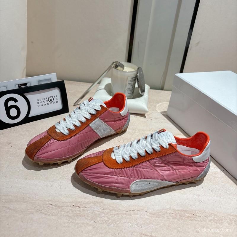 2025 Unisex Maison Margiela Pink Orange Nylon Suede Leather Sneakers Vintage Effect