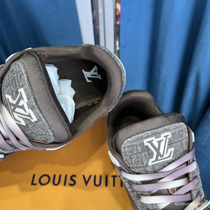 2025 Unisex Louis Vuitton Brown Grey Leather Trainer