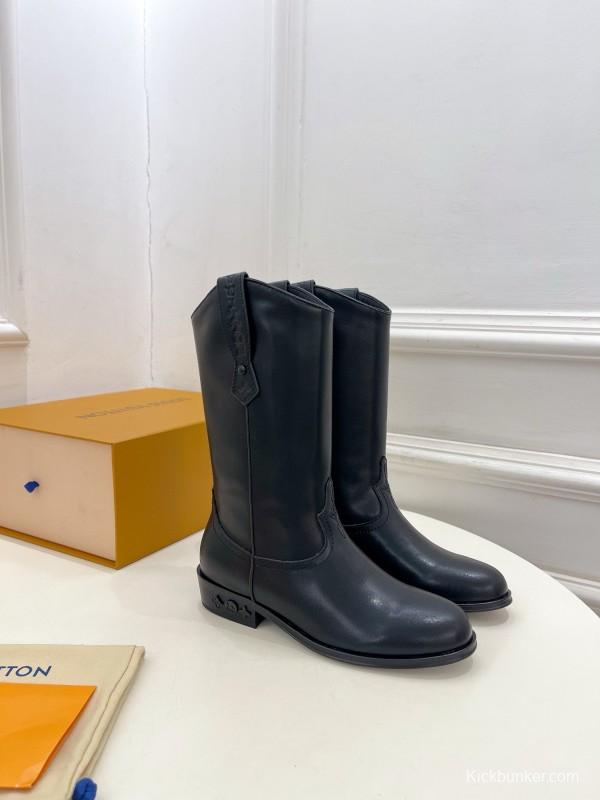 2024 Women Louis Vuitton Black Leather Boots MJ00440